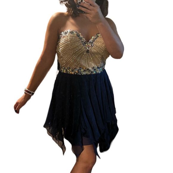 SHERRI Hill Strapless Front Corset Sequins HCO Royal Blue Dress - Picture 3 of 10